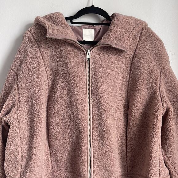 H&M plush teddy shearling full zip hooded oversized lined coat sz XL - Picture 2 of 9